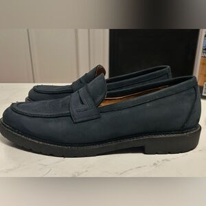 Barneys New York Made in Italy Blue Leather Penny Loafers Lug Sole Men’s Dress